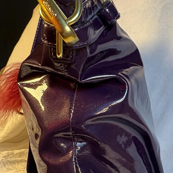 Coach Madison Lindsey Satchel in Deep Purple Patent Leather with Scarf and Charm - Picture 5 of 12